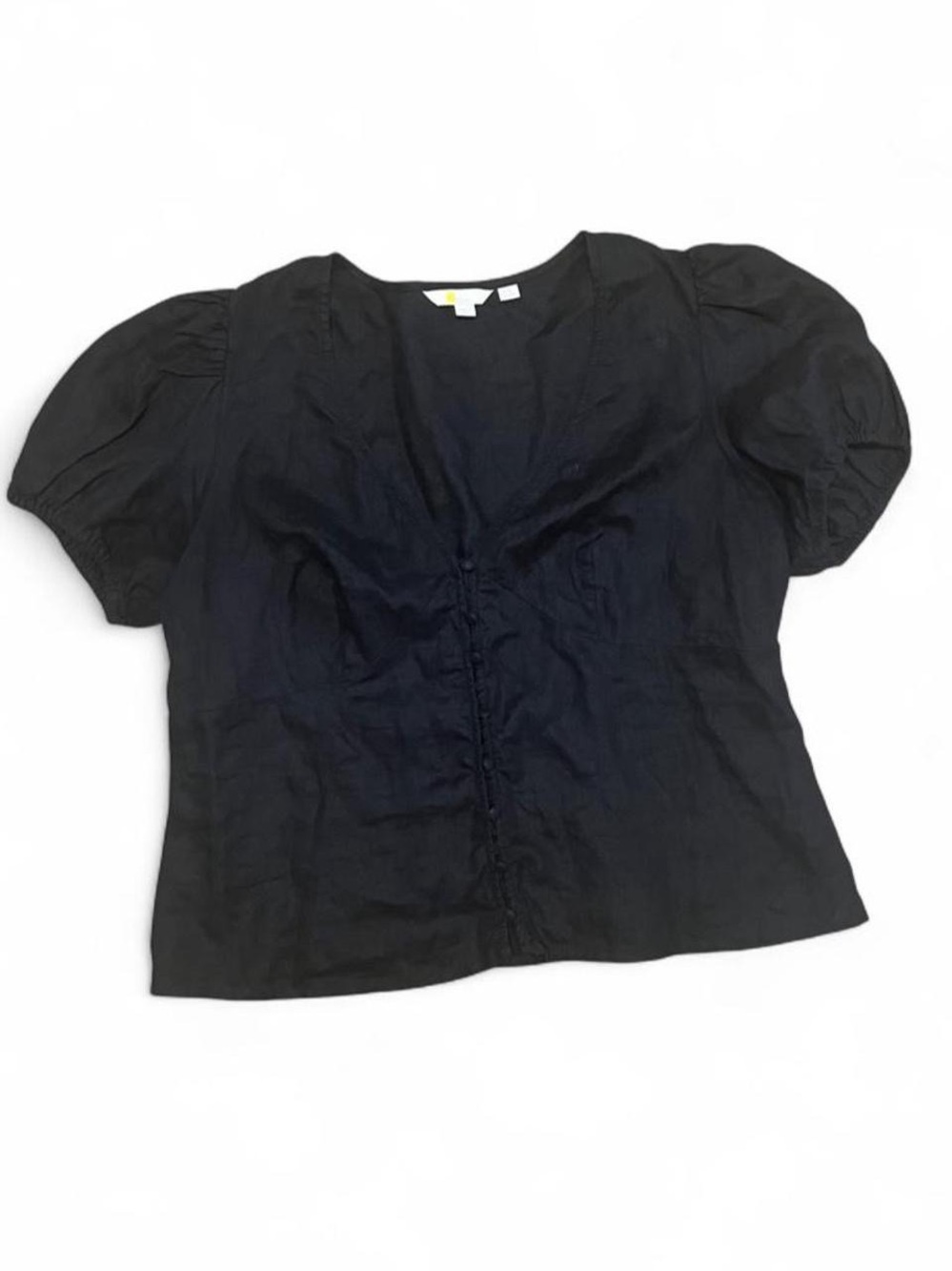 Women's Boden Black Puff-Sleeve Button-Front Blouse